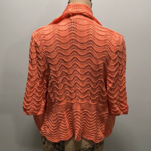 {INC International} Peach Open Front Crochet Shrug - Picture 4 of 7